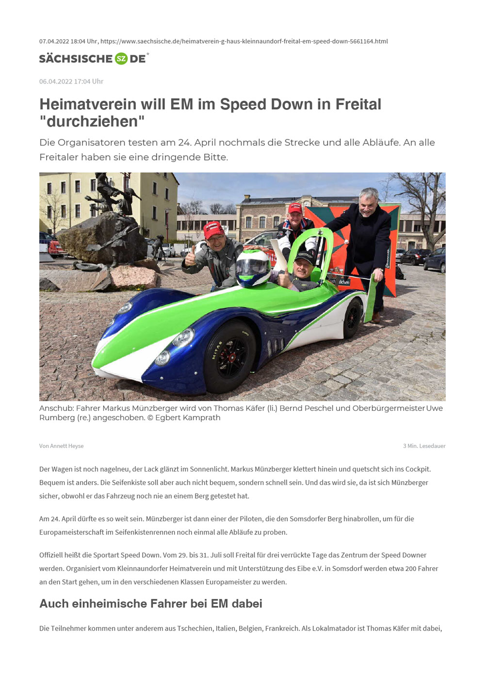 Heimatverein will EM im Speed Down in Freital "durchziehen"